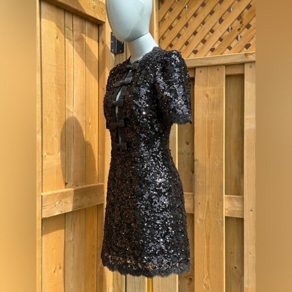 🆕 REBECCA VALLANCE 🧿 NWOT x Nicky Hilton Diana Black Bow Sequin Mini, Sz US 2 - Picture 9 of 16